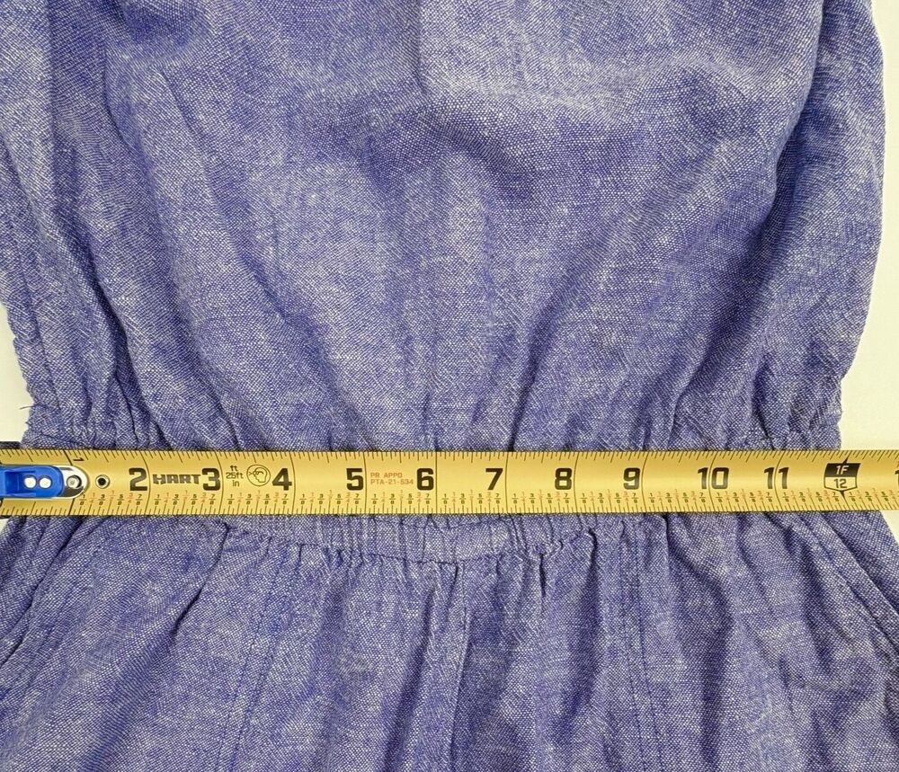 Linen Blend Chambray Jumpsuit Ruffle Sleeve Keyhole Back Wide Leg XS - Picture 12 of 16